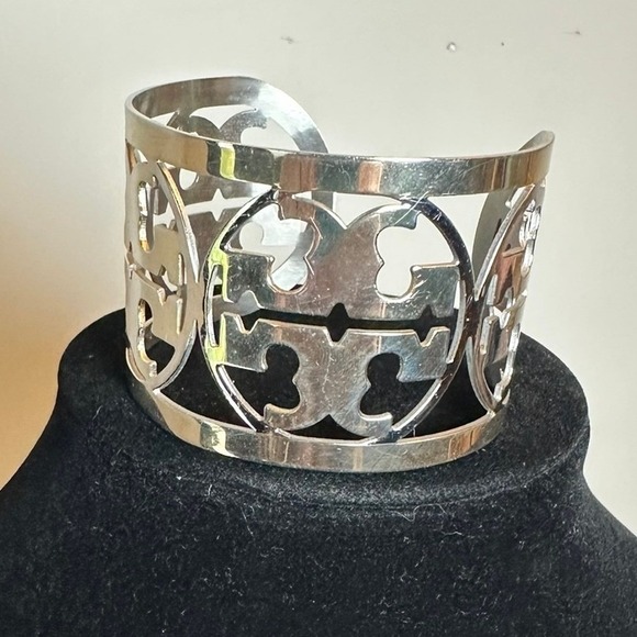 Tory Burch Jewelry - Tory Burch Reva Wide Logo Cutout Cuff Bracelet Silver